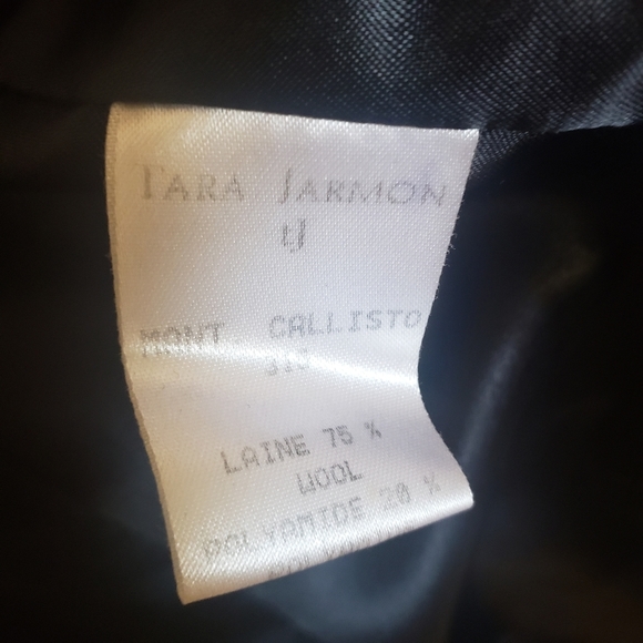 Tara Jarmon 36 Wool/Cashmere* Trench Coat Black Contrasting Faux Leather Trim - Picture 8 of 16